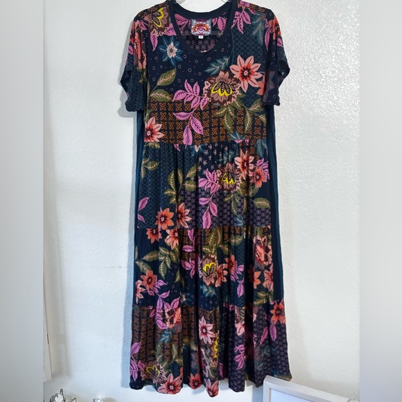 JOHNNY WAS DELFINO TIERED CAP SLEEVE MAXI DRESS Sz PXL - Picture 8 of 11